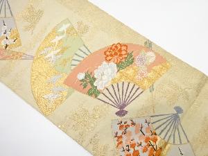 アンティーク 扇面に枝梅・牡丹・群鶴模様織り出し袋帯(材料)
